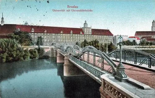 Universität und Universitätsbrücke in Breslau Schlesien Postkarte AK 1916