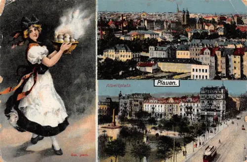 Plauen Albertplatz Ansicht Straßenbahn Postkarte AK