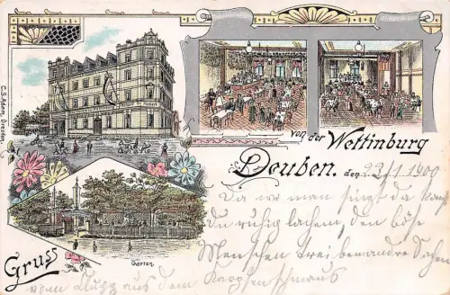 AK Wettinburg Deuben, Restaurant, Litho Postkarte 1900