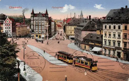 Chemnitz Falkeplatz Straßenbahn Feldpostkarte AK 1918