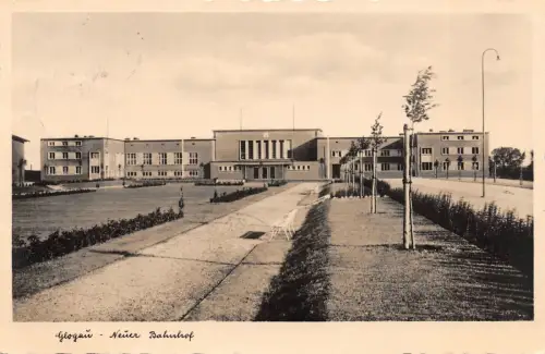 AK Glogau / Głogów Schlesien Neuer Bahnhof Foto Postkarte 1935