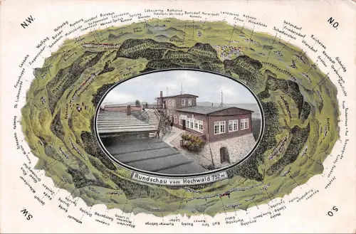 Rundschau vom Hochwald 752 m Aussichtsturm Zittauer Gebirge Postkarte AK