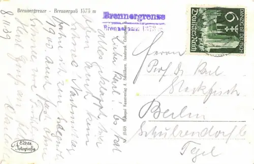 Brennergrenze Brennerpaß 1373m Postkarte AK