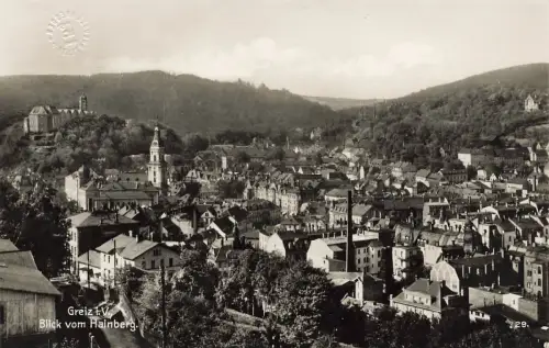 Blick vom Hainberg Stadtansicht Greiz Vogtland Thüringen Postkarte AK