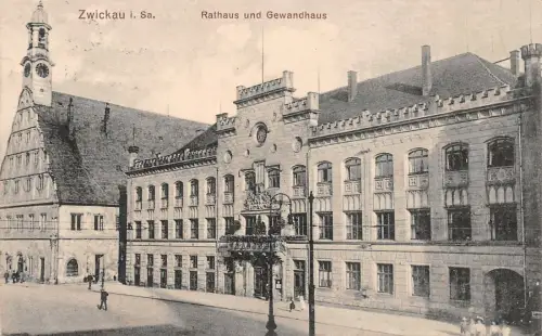 Rathaus und Gewandhaus Zwickau Sachsen Postkarte 1912