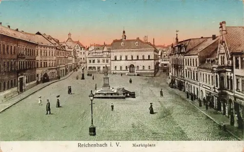 Ansicht Marktplatz Reichenbach Vogtland Sachsen Postkarte AK 1913