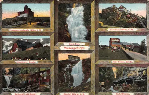 Panoramakarte vom Riesengebirge mit verschiedenen Bauden Postkarte 1923