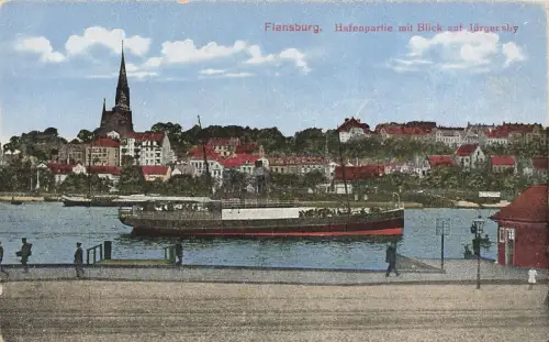Flensburg Hafenpartie mit Blick auf Jürgensby Postkarte AK