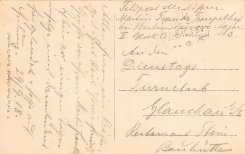 Berlin Tempelhof Reserve Kriegs Lazerett II Block A Postkarte 1918