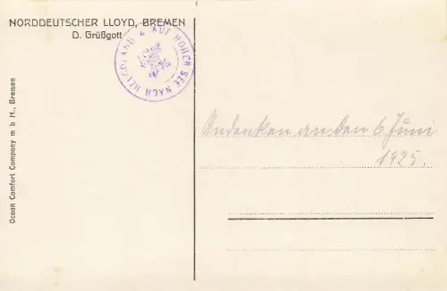 Dampfer Grüßgott Norddeutscher LLoyd Bremen Postkarte AK 1925