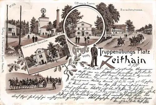 Gruss vom Truppenübungsplatz Zeithain Barackenstrasse, Casino Litho Postkarte