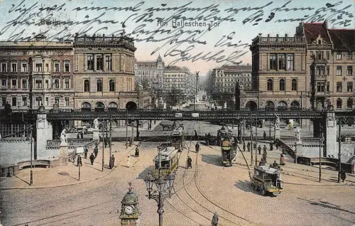 Berlin Am Halleschen Tor Straßenbahn Postkarte AK 1913