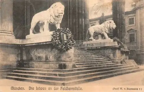 München Die Löwen an der Feldherrnhalle Postkarte AK 1906