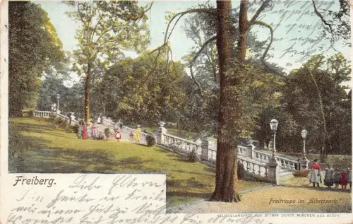 Freiberg Freitreppe im Albertpark Postkarte AK 1906