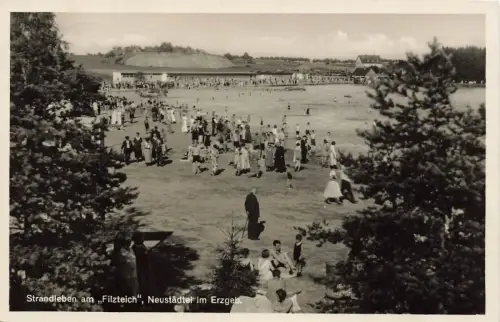 Strandleben am Filzteich Neustädtel Erzgebirge Sachsen Postkarte AK 1934