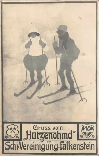 Gruss vom Hutzenohmd der Schi Vereinigung Falkenstein Sachsen Postkarte AK 1919