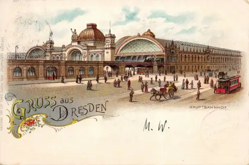 Gruss aus Dresden mit Hauptbahnhof Sachsen Postkarte AK 1900