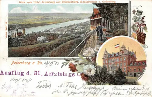 Petersberg a. Rh. Ausflug d. 31. Aerztetags Cöln Königswinter Postkarte AK 1903