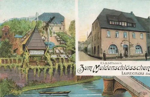 Gasthaus Zum Muldenschlösschen in Lunzenau Sachsen Postkarte AK
