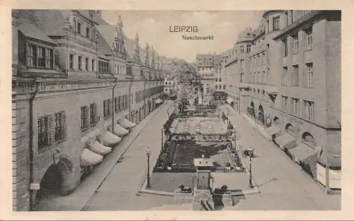 Naschmarkt in Leipzig Sachsen Postkarte AK