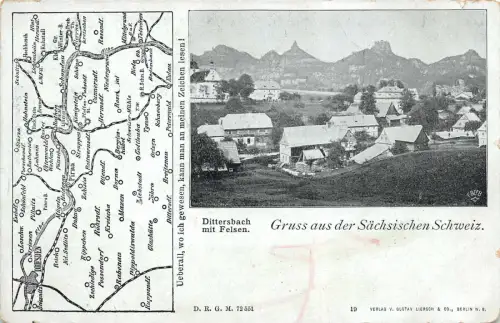 Gruß aus der Sächsischen Schweiz Sommerfrische Dittersbach mit Felsen Sachsen AK