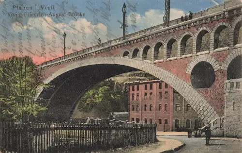 König-Friedrich-August-Brücke Plauen Vogtland Sachsen Postkarte AK 1913