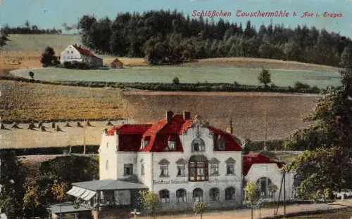 Restaurant Schlößchen Tauschermühle b. Aue i. Erzgeb. AK 1921