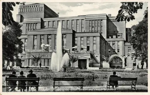 Stadttheater mit Leuchtbrunnen Bad-Teplitz Böhmen Mähren Postkarte AK 1941