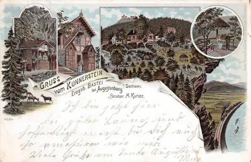 Gruss vom Kunnerstein Erzgeb. Bastei Augustusburg i./Sachsen Postkarte AK 1903