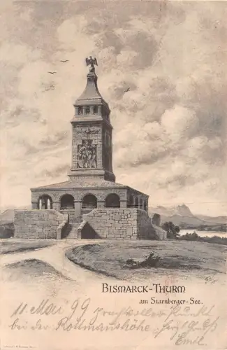 Bismarck-Thurm am Starnberger-See Postkarte AK 1899