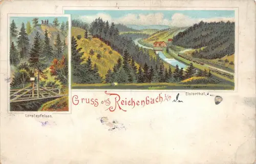 Gruss aus Reichenbach i. V. Loreleyfelsen Elsterthal Postkarte AK