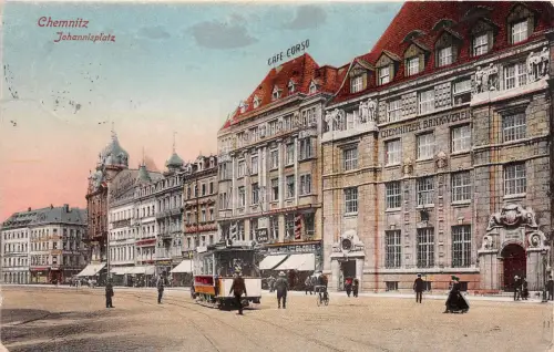 Chemnitz Sachsen Johannisplatz Cafe Corso Strassenbahn 1919