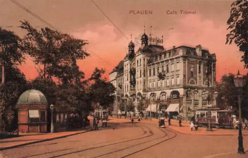 Ansicht Café Trömel in Plauen Vogtland Sachsen Postkarte AK 1917
