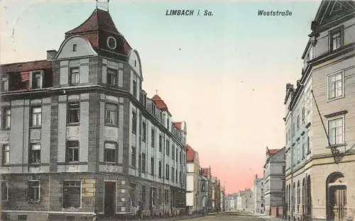 Straßenansicht Weststraße in Limbach Sachsen Postkarte AK 1908
