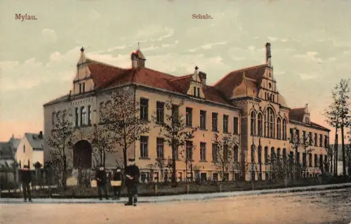 Schule in Mylau Vogtland Sachsen Postkarte AK 1913