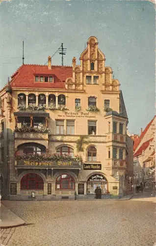 Heinrichsplatz mit Meissner Bank und Elbstraße Meissen Sachsen Postkarte AK