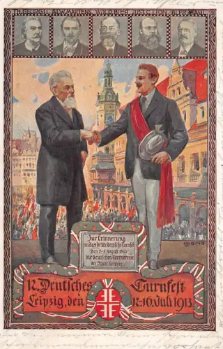 Deutsches Turnfest Leipzig Herz und Hand dem Nr. 5 Offizielle Postkarte AK 1913