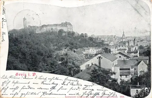 Stadtansicht mit Schloss in Greiz Vogtland Thüringen Postkarte AK 1905