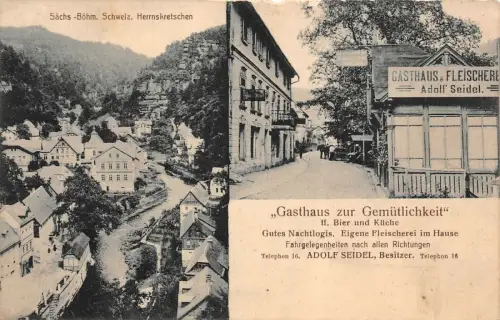 Herrnskretschen Sächs.-Böhm. Schweiz Gasthaus zur Gemütlichkeit Böhmen Postkarte