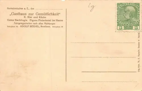 Herrnskretschen Sächs.-Böhm. Schweiz Gasthaus zur Gemütlichkeit Böhmen Postkarte