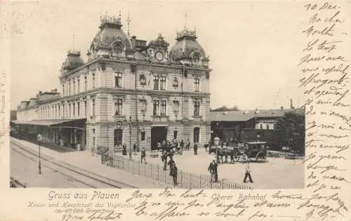 Gruss aus Plauen Oberer Bahnhof Vogtland Sachsen Postkarte AK 1903