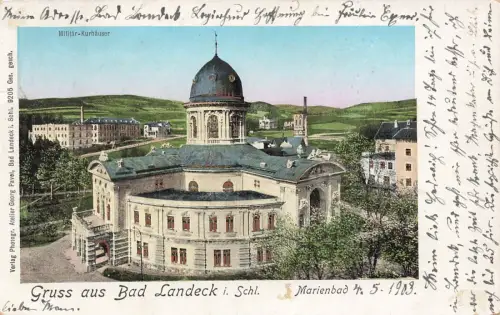 Marienbad und Militär-Kurhäuser in Bad Landeck Schlesien Postkarte AK 1903