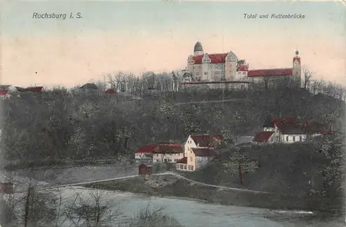 Rochsburg i. S. Total und Kettenbrücke Postkarte 1908