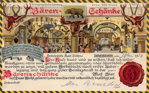 Bärenschänke mit Innenansicht in Dresden Sachsen Postkarte AK 1910