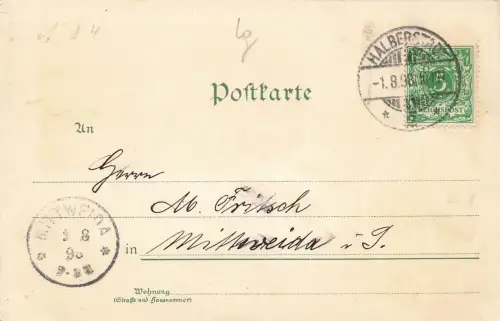 Gruss aus Halberstadt Kriegerdenkmal und Rathaus Sachsen-Anhalt Litho AK 1898