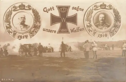 Gott segne unsere Waffen Wilhelm II und Franz Josef EK2 Postkarte AK 1914
