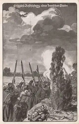 Erfolglose Beschießung einer deutschen Taube Patriotika Postkarte AK