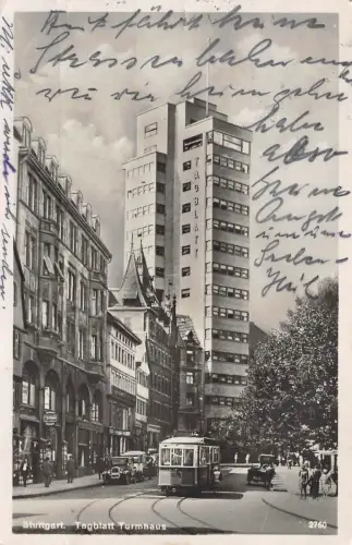 AK Stuttgart Tagblatt Turmhaus Strassenbahn Baden-Württemberg Postkarte AK 1928