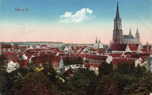 Blick auf den Dom in Ulm an der Donau Baden-Württemberg Postkarte AK 1917