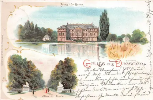Gruss aus Dresden Alle Palais i. Gr. Garten Postkarte AK 1897